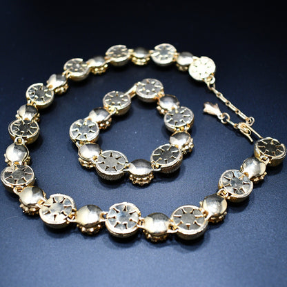 Kramer Necklace & Bracelet Set, Gold Plated, Headlight Diamante Rhinestones, 1960s Vintage Jewelry