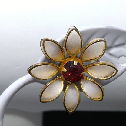 Bugbee & Niles Floral Cuff Bracelet Screw-back Earrings Set, Red Rhinestones, 1940s