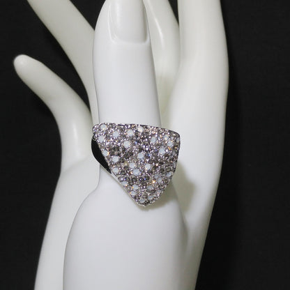 Swarovski Rhinestone Cocktail Ring, Triangular Shape, Clear Smoky & Faux Opal Crystals, Vintage Size 8.5, Swan Logo