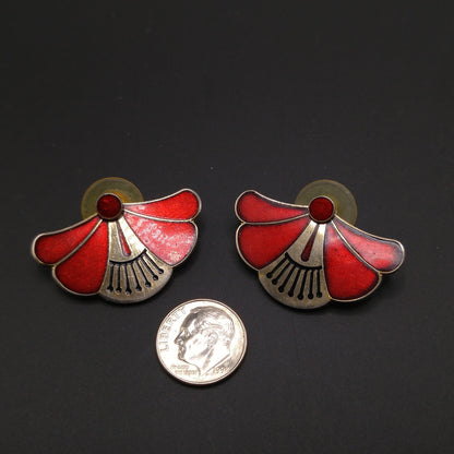 Laurel Burch Red Floral Post Earrings, Two Earrings in One, Gold Plated, 1980s Vintage Jewelry