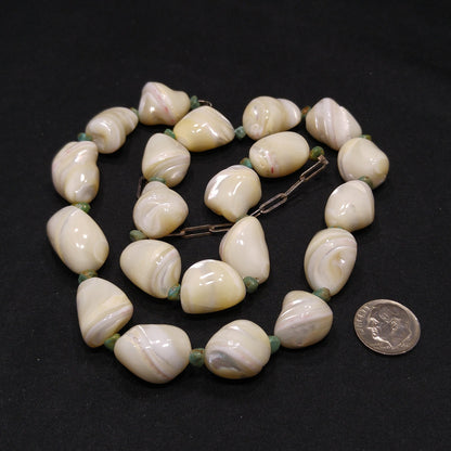 Beaded Shell Chrysoprase Necklace, Sterling Silver Italy, 1980s Vintage Jewelry