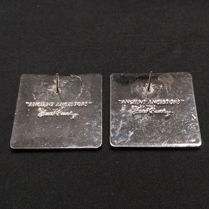 Vintage Laurel Burch "Ancient Ancestors" Post Earrings, Rhodium Plated