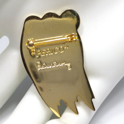 Laurel Burch "Perico" Brooch, Gold Plated Parakeets, Cloisonné Birds, 1980s Vintage Jewelry