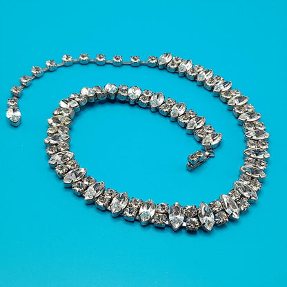 Vintage Weiss Choker Clear Rhinestone Necklace, Rhodium Plated, 1950s