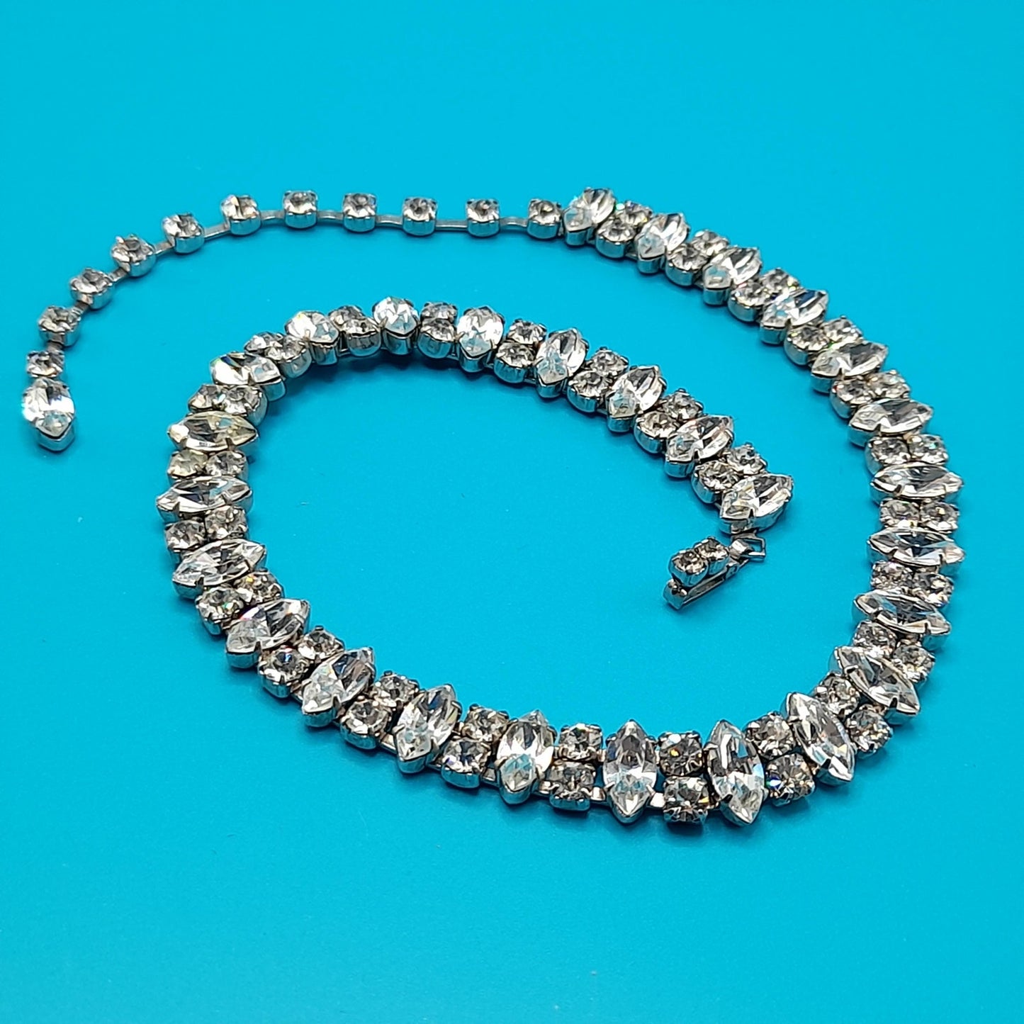Weiss 1950s Clear Rhinestone Choker Necklace – Marquise & Chaton Cut Stones