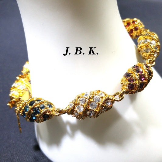 JBK Jackie Kennedy Royal Egg Bracelet Rhinestones Gold Plated Link 1960s Replica