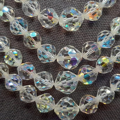 Clear Aurora Borealis Crystal Necklace Earrings Set, Four Strands, Clip Earrings, 1950s Vintage Jewelry