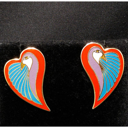 Laurel Burch "Dove Heart" Post Earrings, Gold Plated, 1980s Vintage Jewelry