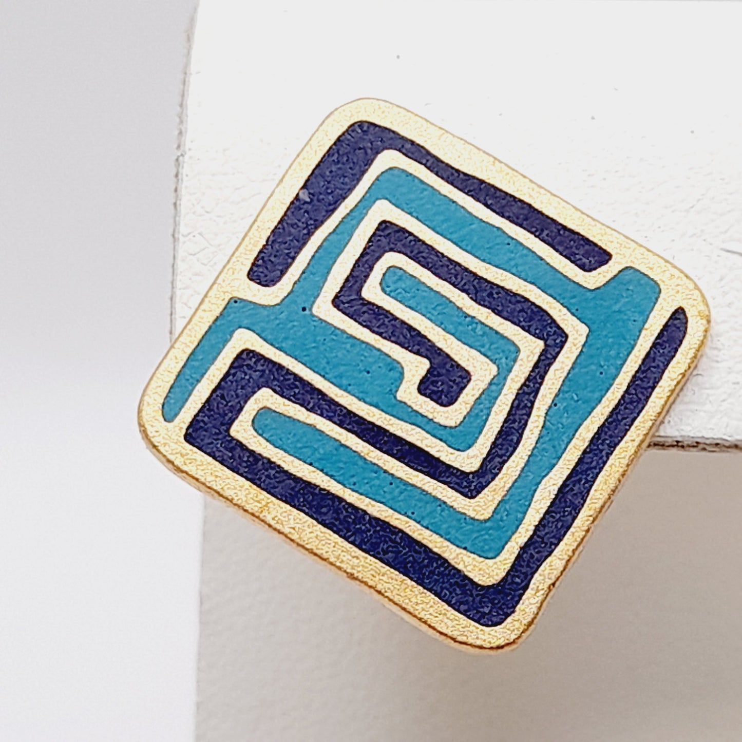 Laurel Burch “Mystery” Earrings – Vintage Enamel Geometric Post Earrings, Signed