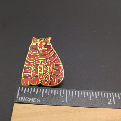 Laurel Burch "Shambala" Red Cat Brooch, Gold Plated, 1980s Vintage Jewelry