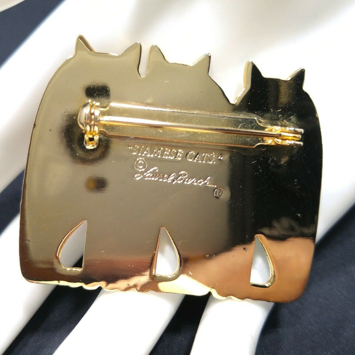 Laurel Burch "Siamese Cats" Brooch Pin, Gold Plated Cloisonne, Enamel, Cat Lover