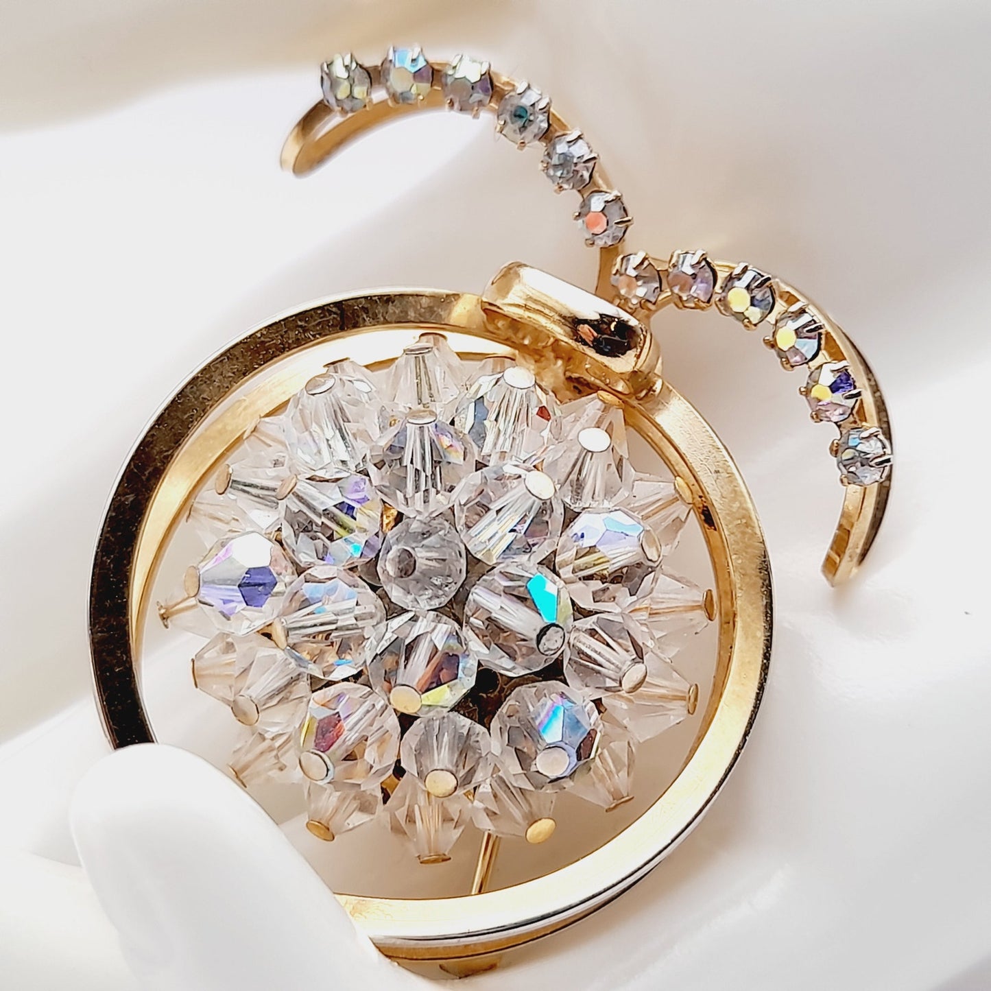 Vintage Aurora Borealis Crystal Fruit Brooch – Rhinestone Beaded Mid Century Jewelry