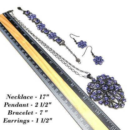 Austrian Crystal Lavender Necklace Bracelet Earrings Set, Ear Wire Earrings, Vintage Jewelry