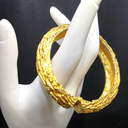 Vintage Hattie Carnegie Hinged Clamper Bracelet, Gold Plated, 1970s