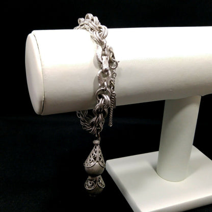 Signed Monet Bracelet Silver Tone Bolero Series, Book Piece, Two Tassels, 1960s Vintage Jewelry