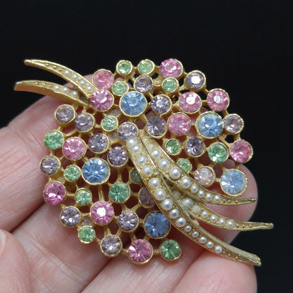 Vintage Arthur Pepper's "Art" Pastel Brooch, Gold Plated, 1950s Vintage Jewelry