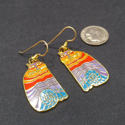 Laurel Burch "Rainbow Cats" Earrings, Multicolored Cloisonne Enamel, 1980s