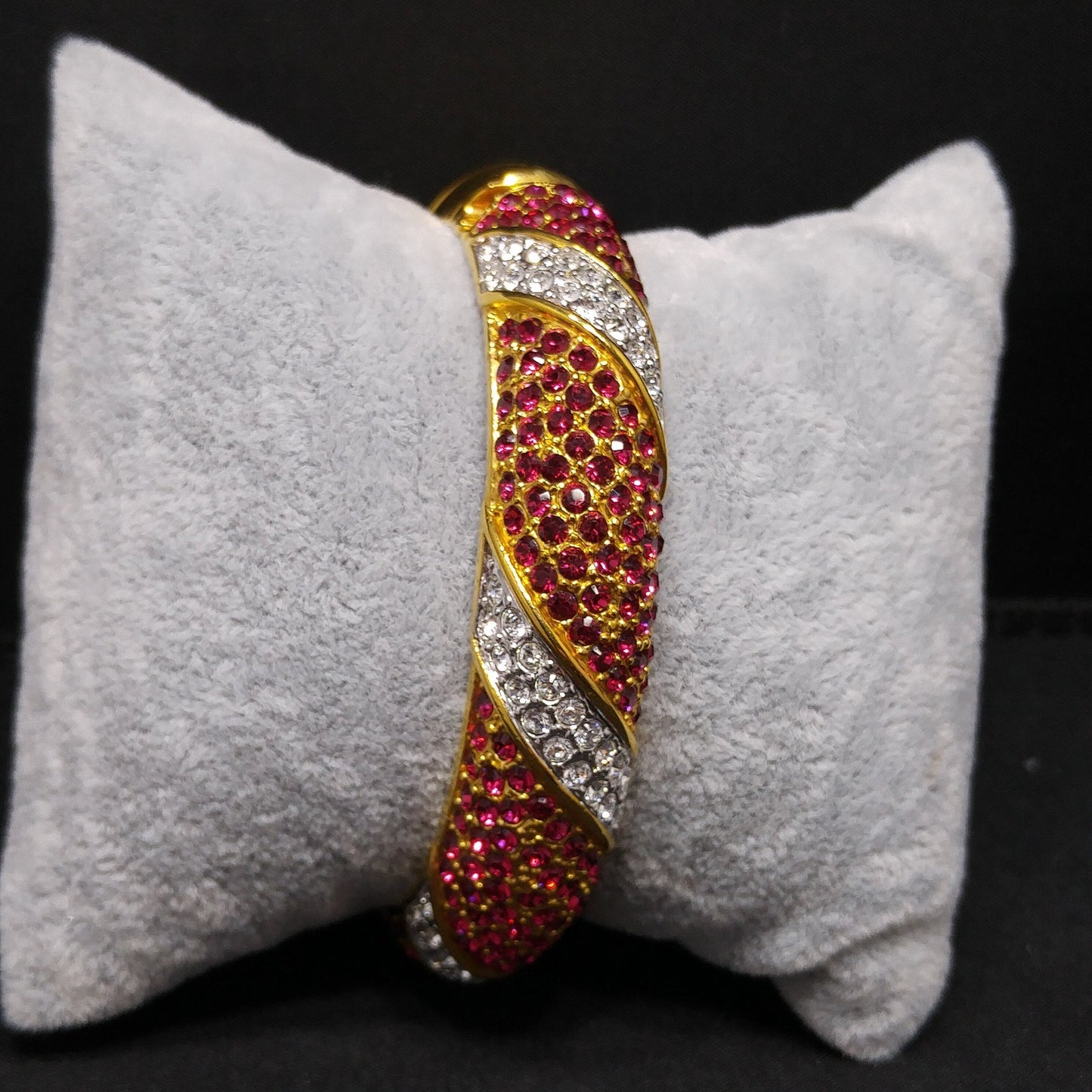 Jackie Kennedy Replica Hinged Bracelet, Camrose & Kross JBK, Red & Clear Rhinestones, 1990s Vintage Jewelry