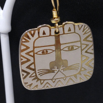 Vintage Laurel Burch "Cat Spirit" Earrings, Cream White Enamel, Gold Plated