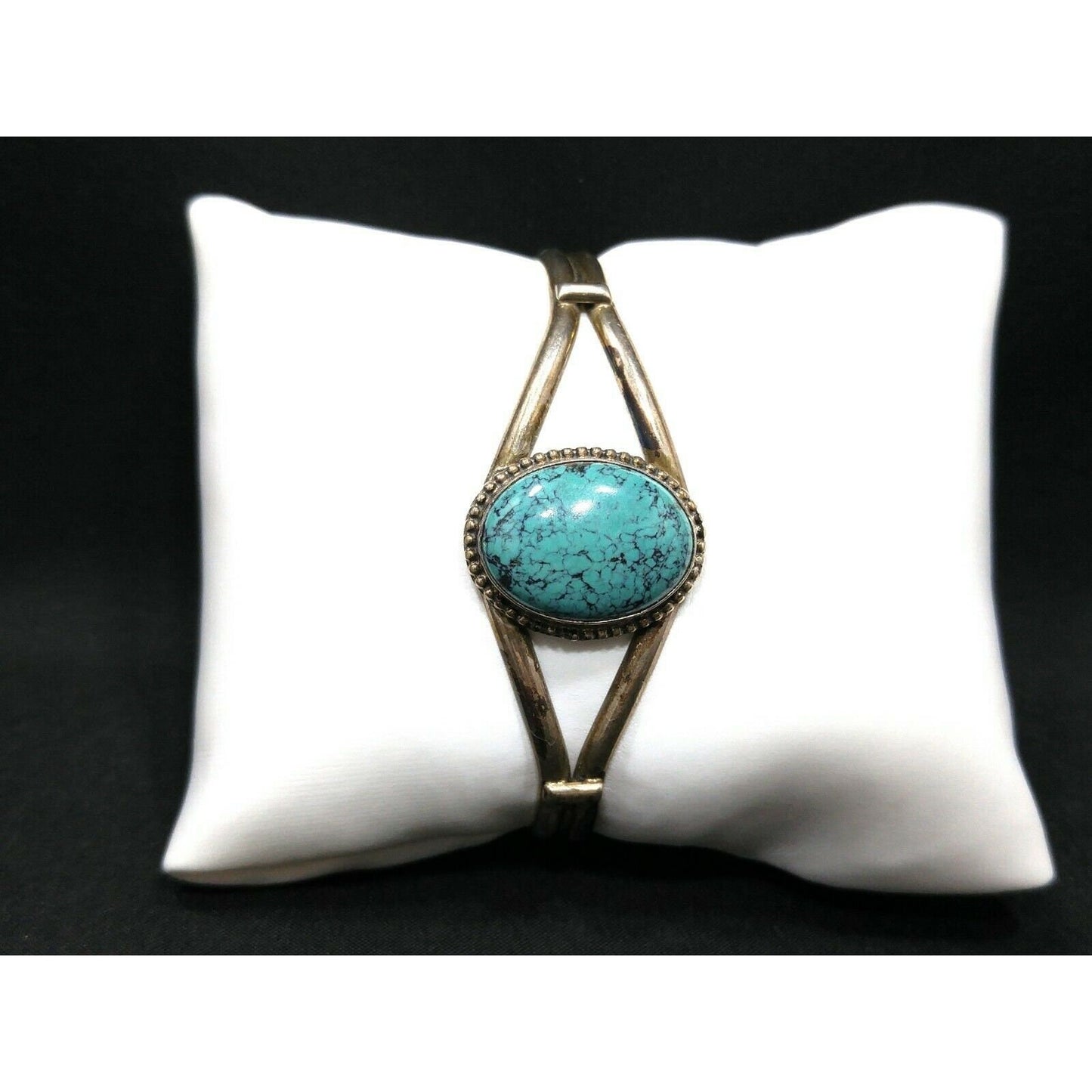 Sterling Silver Turquoise Cuff Bracelet, Signed "STERLING B", 1970s Vintage Jewelry