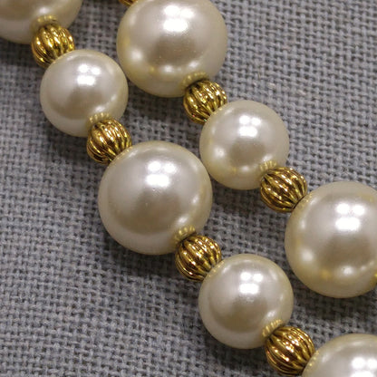 Jackie Kennedy JBK Faux Pearl Necklace – Double Strand Gold Spacers, 1980s Vintage
