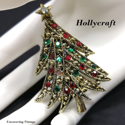 Hollycraft Christmas Tree Brooch, "Ribbon Tree", 1950s Vintage Jewelry