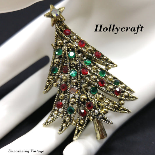 Hollycraft Christmas Tree Brooch, "Ribbon Tree", 1950s Vintage Jewelry