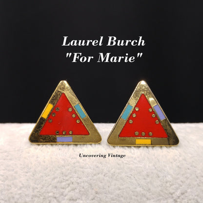 Laurel Burch "For Marie" Geometric Post Earrings, Gold Plated, 1980s Vintage Jewelry