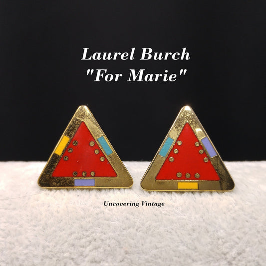Laurel Burch "For Marie" Geometric Post Earrings, Gold Plated, 1980s Vintage Jewelry