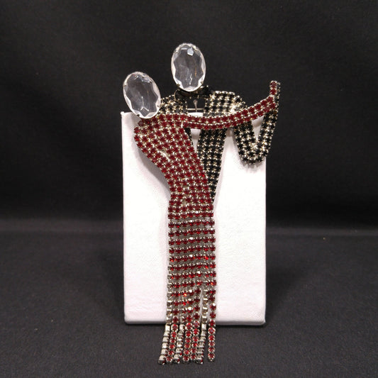 Dancing Couple Rhinestone Brooch, Dangling Fringe Dress, 1950s Vintage Jewelry