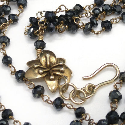 Hand Cut Crystal Wire Wrapped Necklace, Four Strands, Gold Silver Flowers, 1940s Vintage Jewelry