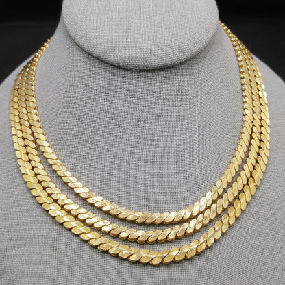 Hobe Curb Chain Necklace, Three Strands, Gold Plated, 1960s Vintage Jewelry