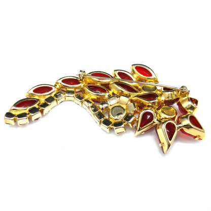 Red Rhinestone Floral Brooch, Juliana Style, 1960s Vintage Jewelry