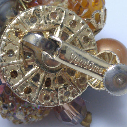 Vendome Topaz Beaded Earrings, Art Glass, Aurora Borealis, 1960s Vintage Jewelry