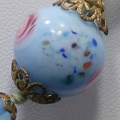 Murano Bead Hand Knotted Necklace, Three Wedding Cake Beads, 1950s Vintage Jewelry