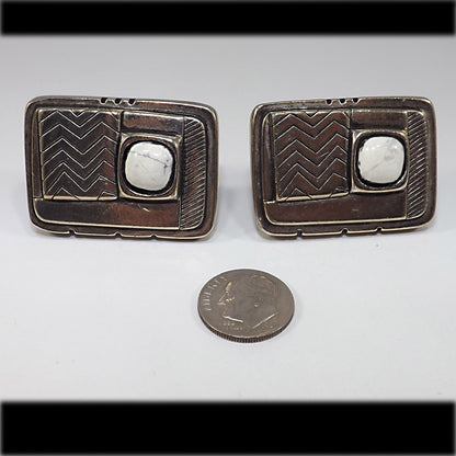 Laurel Burch Silver Clip Earrings White Magnesite Stone Vintage 1980s Rare
