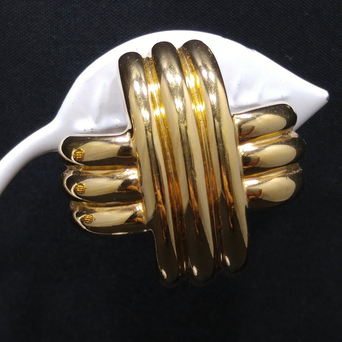 Ciner Gold Plated Cross Earrings, Signed Clips, 1980s Vintage Jewelry