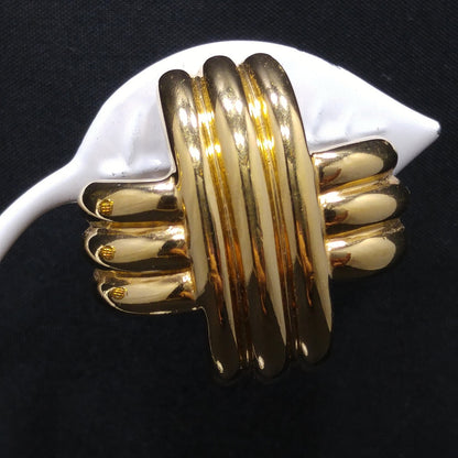 Ciner Gold Plated Cross Earrings, Signed Clips, 1980s Vintage Jewelry
