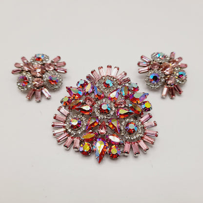 Dazzle in Vintage Glamour – Pink Rhinestone WEISS Brooch & Earrings Set