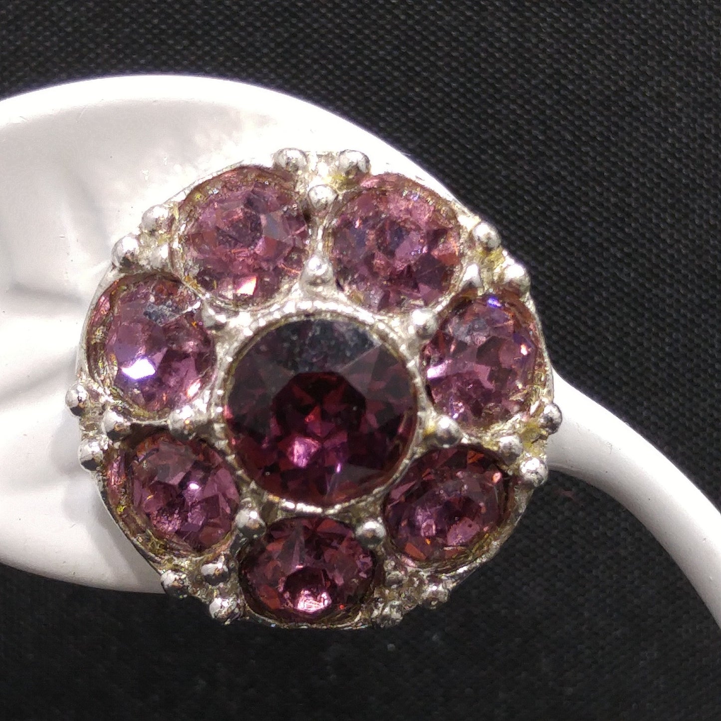 Bogoff Purple Rhinestone Screw Back Earrings, Rhodium Plated, 1940s Vintage Jewelry