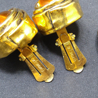 Vintage Carnegie Modernist Brooch Earrings, Light Topaz Glass, 1950s Vintage Jewelry