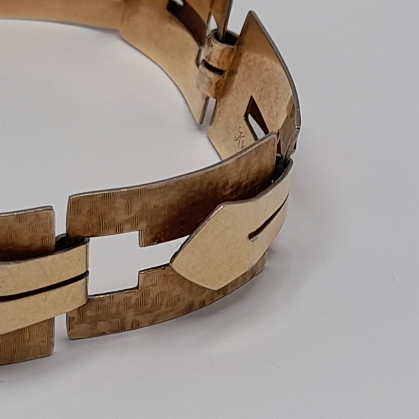 Vintage 1940s Krementz Bracelet, Two Tone Rose Yellow Gold Links, Retro Geometric Jewelry, Mid Century Gift, 7 3/4 Inch
