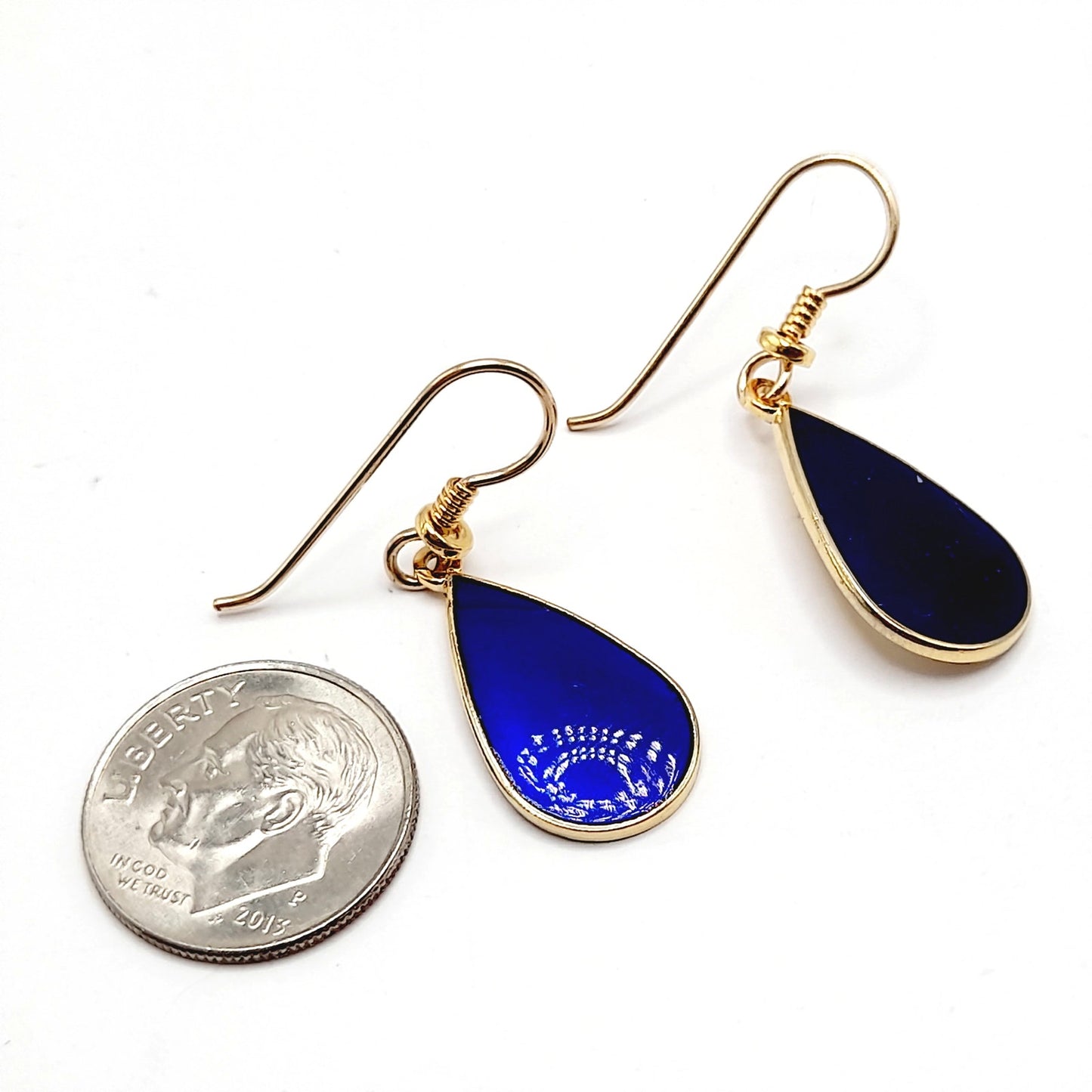 Vintage Laurel Burch "Tear" Blue Enamel Gold Plated Earrings - 1 3/8 Inches