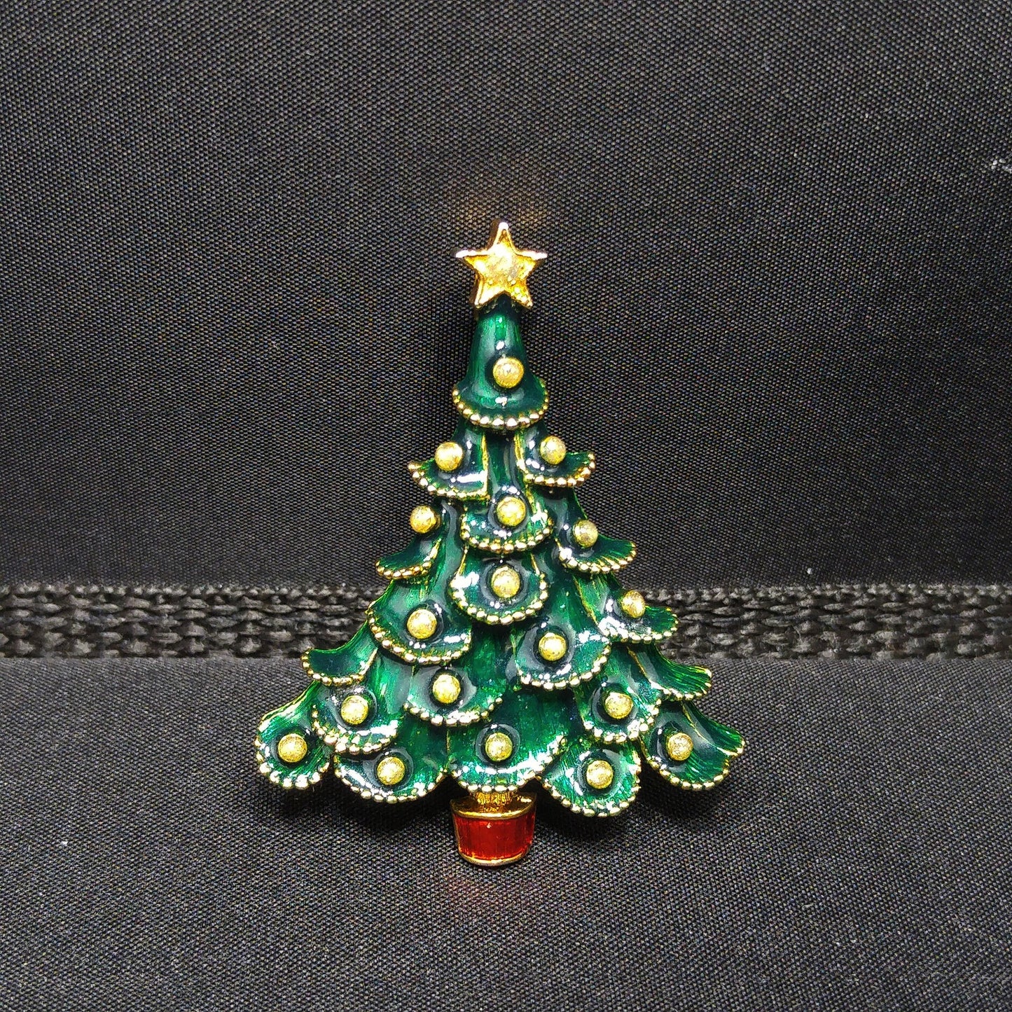 Eisenberg Ice Christmas Tree Brooch Green Enamel Red Trunk Vintage 1970s
