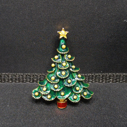 Eisenberg Ice Christmas Tree Brooch Green Enamel Red Trunk Vintage 1970s