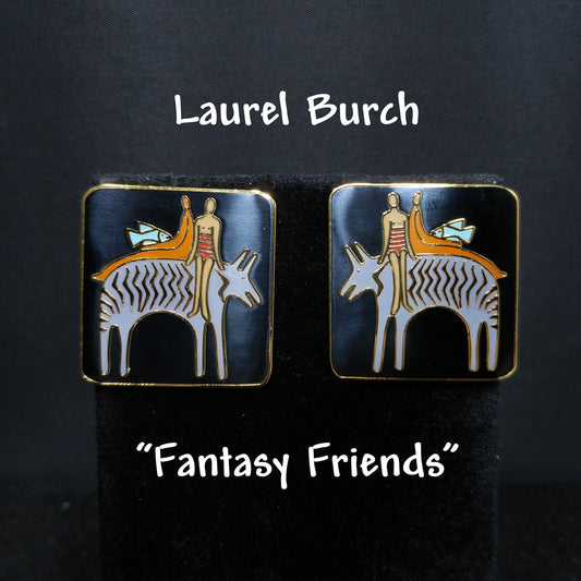 Laurel Burch "Fantasy Friends" Post Earrings, Gold Plated, 1980s Vintage Jewelry