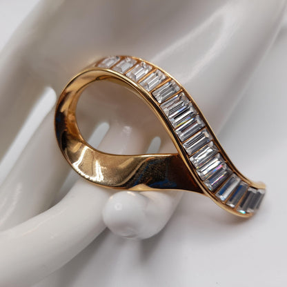 Swarovski Baguette Rhinestone Brooch, Signed S. A. L., Gold Plated, 1960s Vintage Jewelry