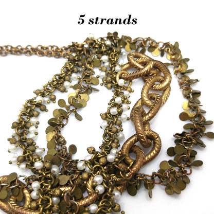 Catherine Popesco France Multi-Strand Necklace Faux Pearls & Crystal 1990s