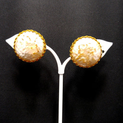 Miriam Haskell Faux Baroque Pearl Button Style Clip Earrings, 1950s Vintage Jewelry