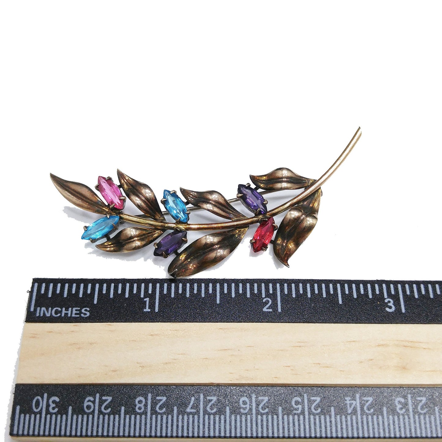 Symmetalic Sterling & 14K Gold Brooch, Rhinestone Accents, 1940s Vintage Jewelry
